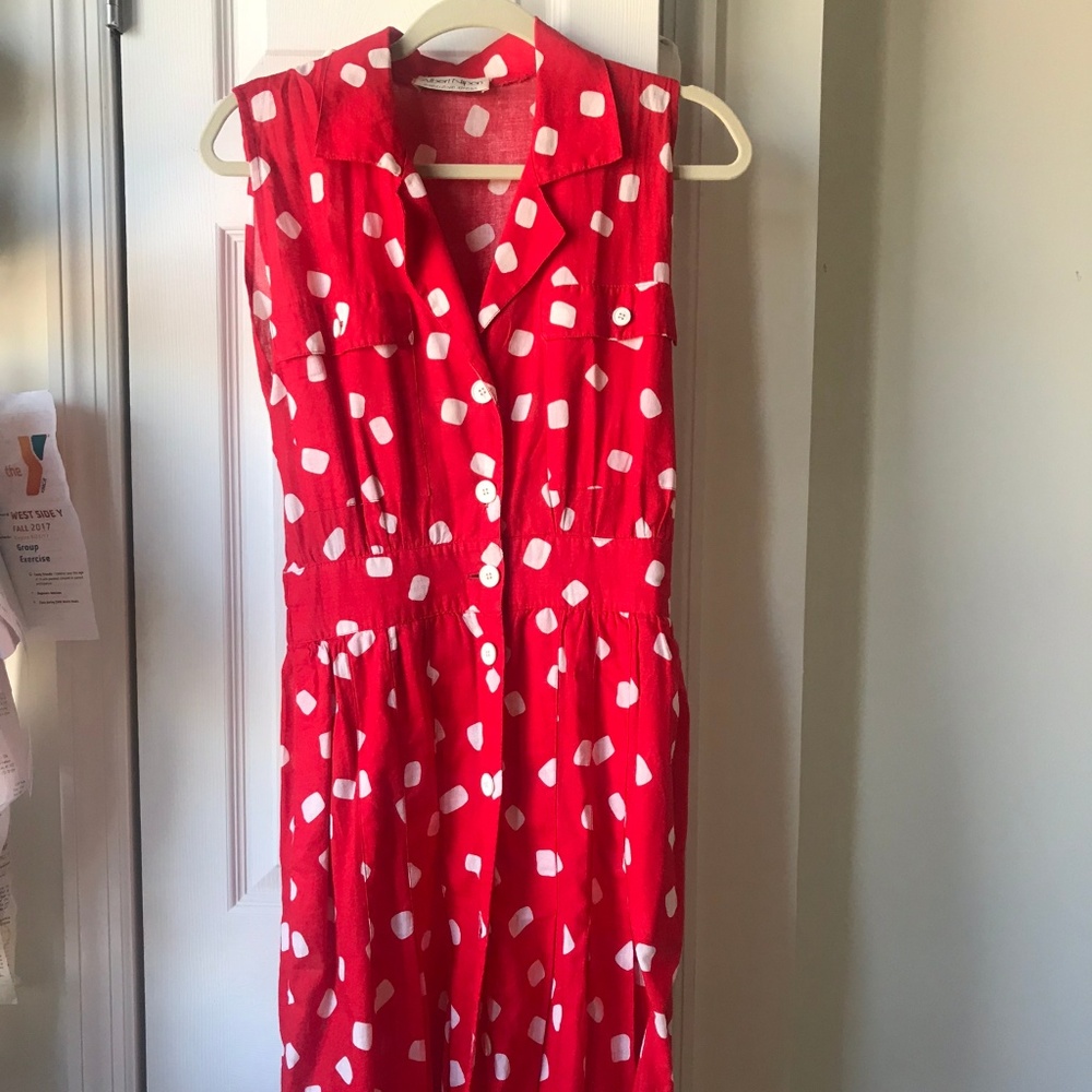 80s Red Polka Dot Dress/Button Down Shirt Dress